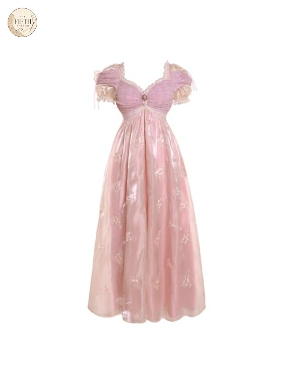 Lace Embroidery Empire Waist Victorian Regency Gown Satin